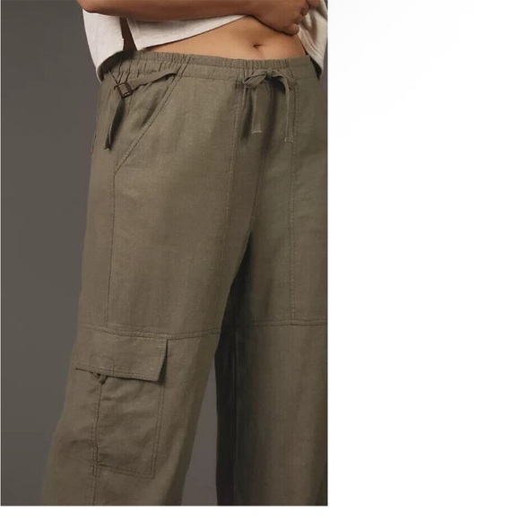 Pilcro Anthropologie Linen Beach Cargo Pants Green - Picture 2 of 8